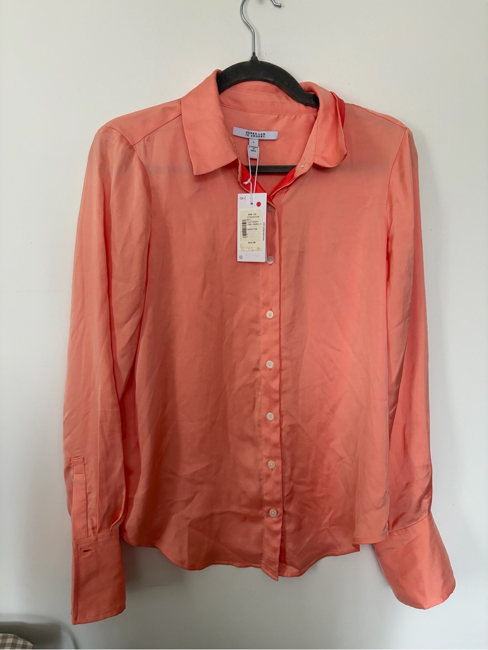 NWT Derek Lam 10 Crosby Satin Pink Button Down Blouse - Small